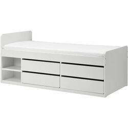 Кровать Ikea Slakt с реечным дном/ящики 90x200 (Белый) Thumb