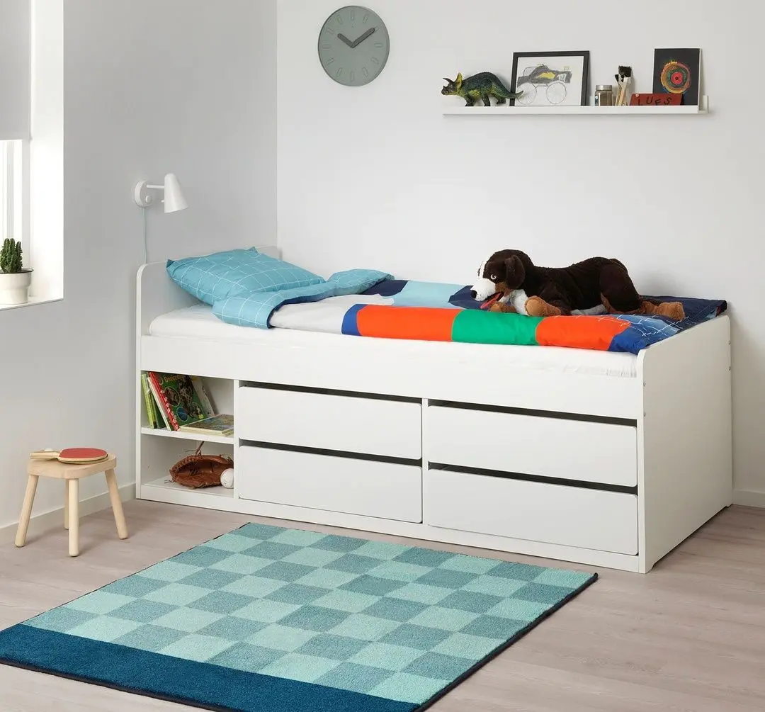 Кровать Ikea Slakt с реечным дном/ящики 90x200 (Белый)