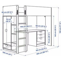 Pat supraetajat Ikea Smastad cu birou/depozitare 90х200 (Alb) Thumb
