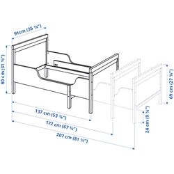 Кровать раздвижная Ikea Sundvik с реечным дном 80x200 (Серый) Thumb