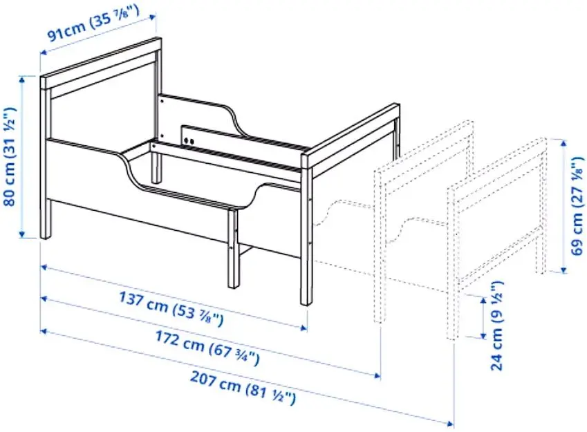 Кровать раздвижная Ikea Sundvik с реечным дном 80x200 (Серый)