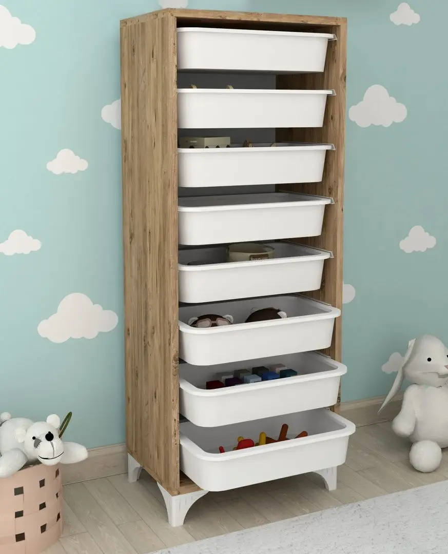 Organizator de jucarii Bofigo cu 8 cosuri (Pine)