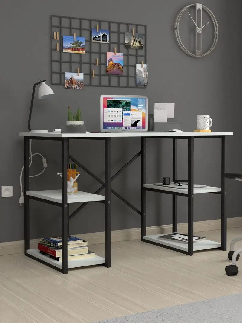 Masa de birou Bofigo 4 rafturi (White/Black)