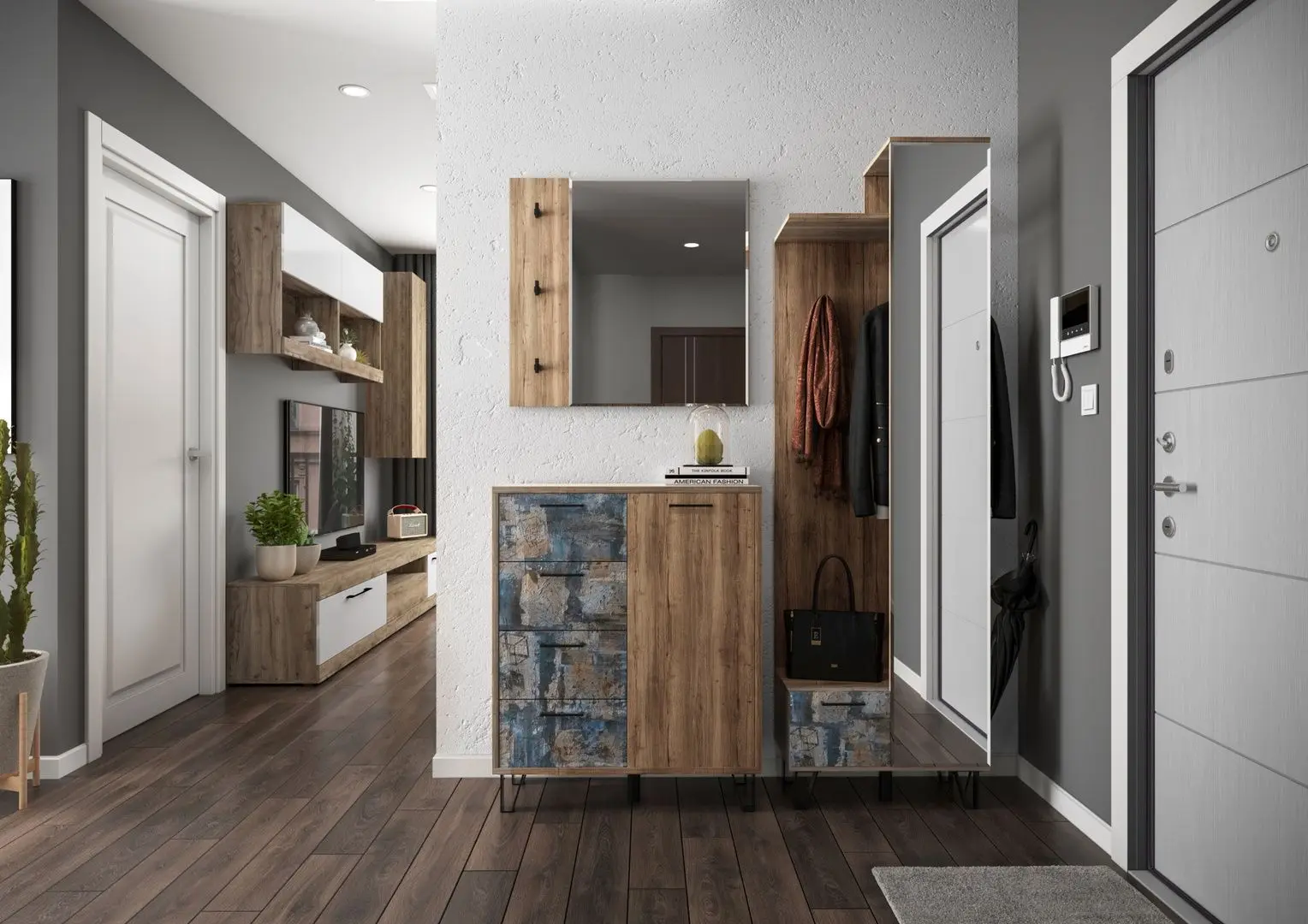 Cuier SV-mebel Kolibri 600 Delano Oak/Graphics (cu oglinda) - 2