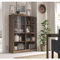 Vitrina Ikea Lanesund uşi de sticlă 121x37x152 (Gri-Maro)