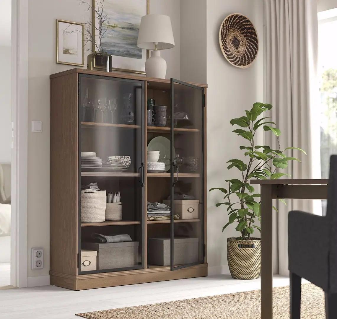 Vitrina Ikea Lanesund uşi de sticlă 121x37x152 (Gri-Maro)