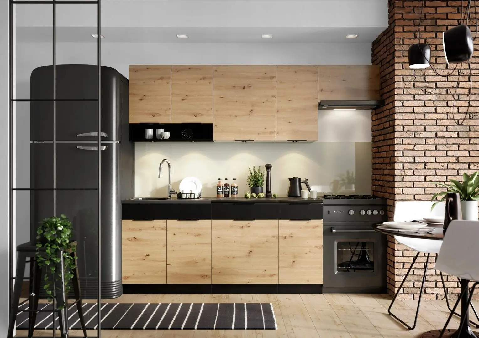 Bucatarie Stolkar Basic Line Elena 1.8/2.4m (Artisan Oak/Black)