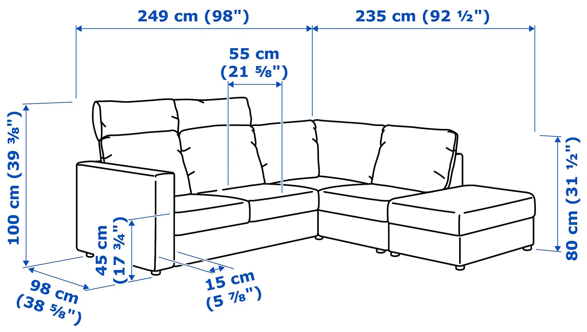 Диван угловой Ikea Vimle/Grann/Bomstad 4-местный/открытая боковина/подголовники (Черный)