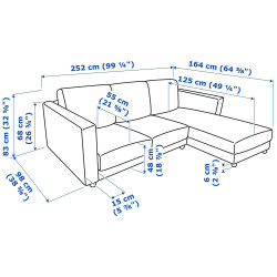 Canapea de colt Ikea Vimle/Hallarp 3-locuri/sezlong (Bej) Thumb