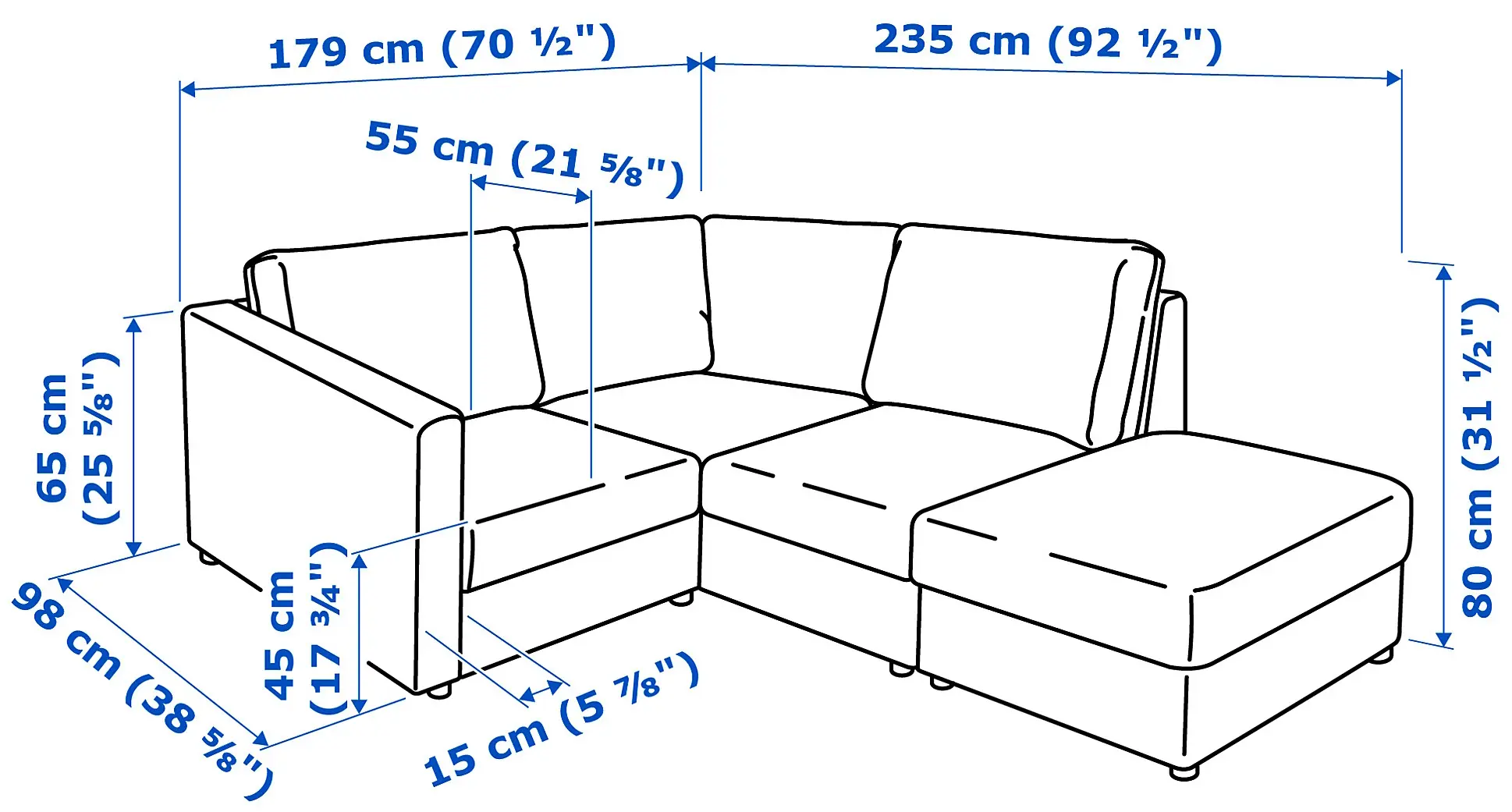Canapea de colt Ikea Vimle/Grann/Bomstad 3-locuri/capat deschis (Negru)