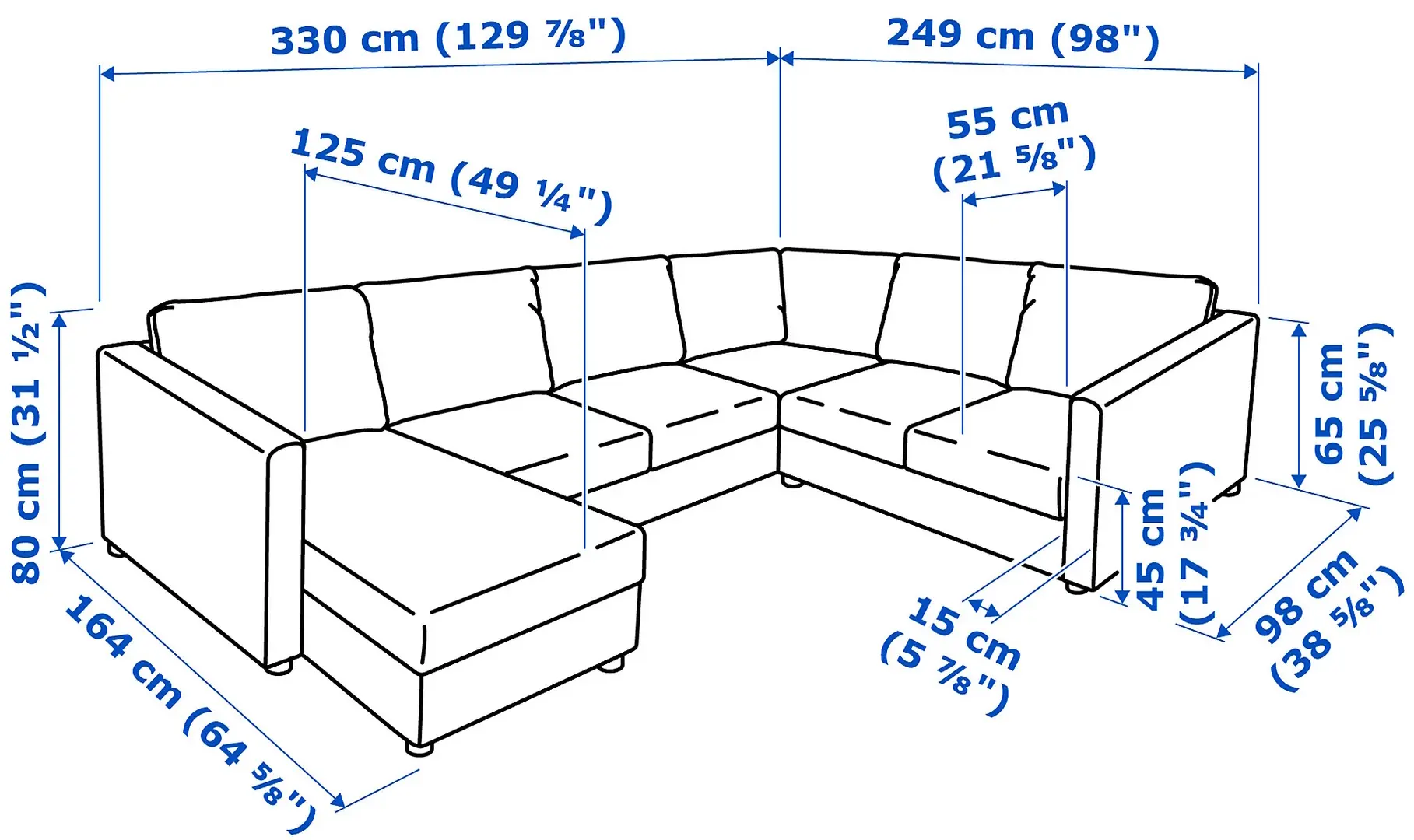 Canapea de colt Ikea Vimle/Grann/Bomstad 5-locuri cu sezlong (Negru)