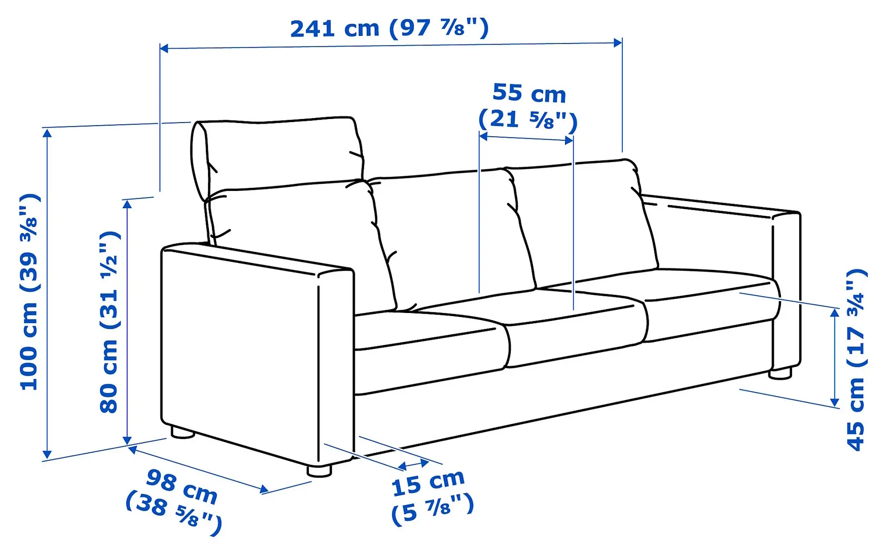 Диван Ikea Vimle/Grann/Bomstad 3-местный/подголовником (Черный)