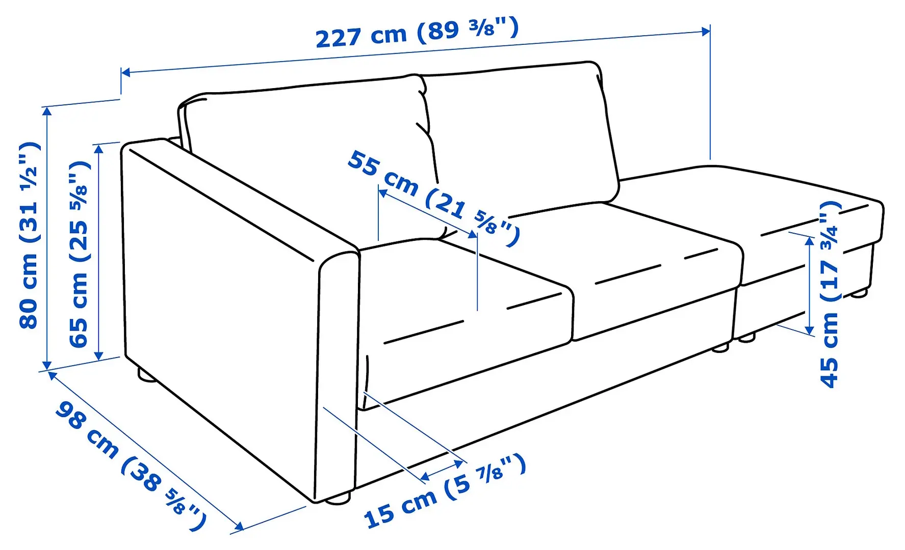 Canapea Ikea Vimle/Grann/Bomstad 3 locuri/capat deschis (Negru)