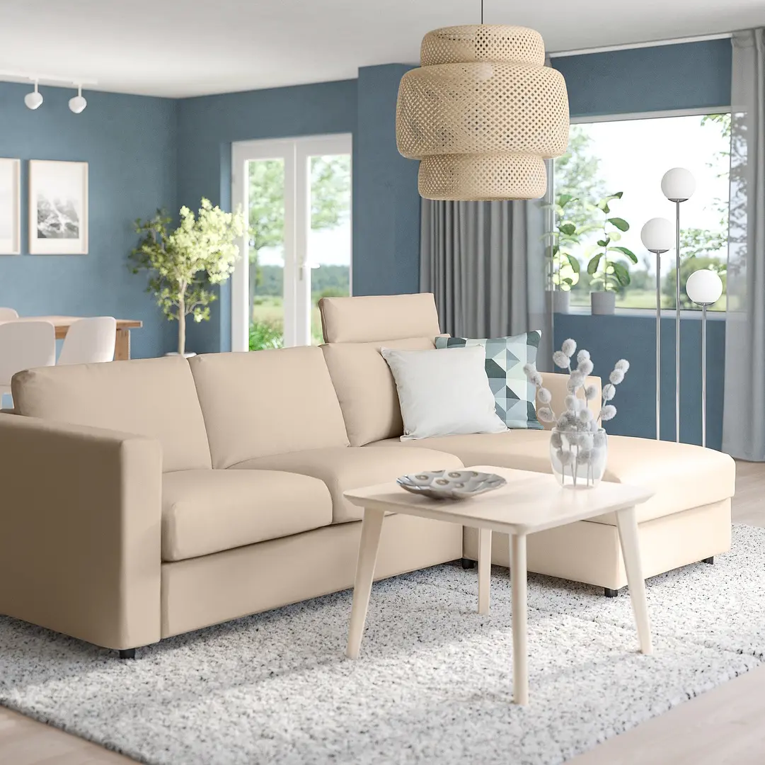 Диван угловой Ikea Vimle/Hallarp 3-местный/подголовник/шезлонг (Бежевый)