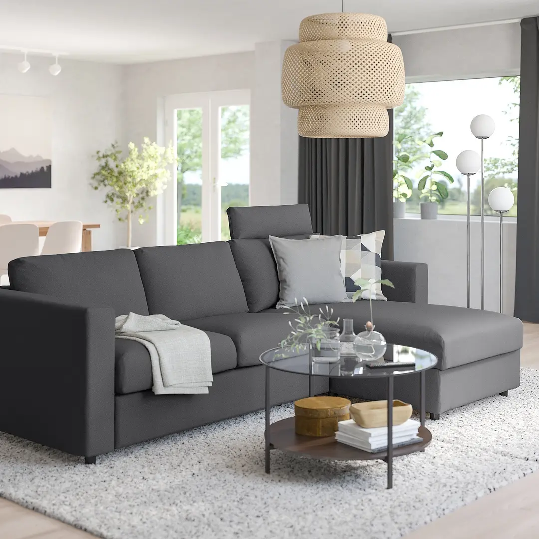 Canapea de colt Ikea Vimle/Hallarp 3-locuri/tetiera/sezlong (Gri)