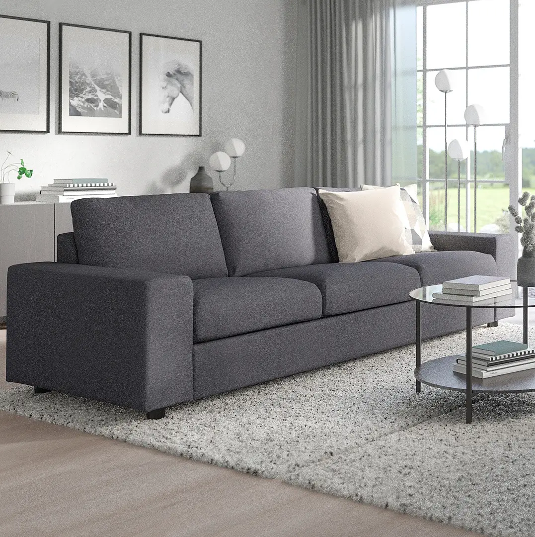 Диван Ikea Vimle/Gunnared 3-местный/широкие подлокотники (Серый средний)