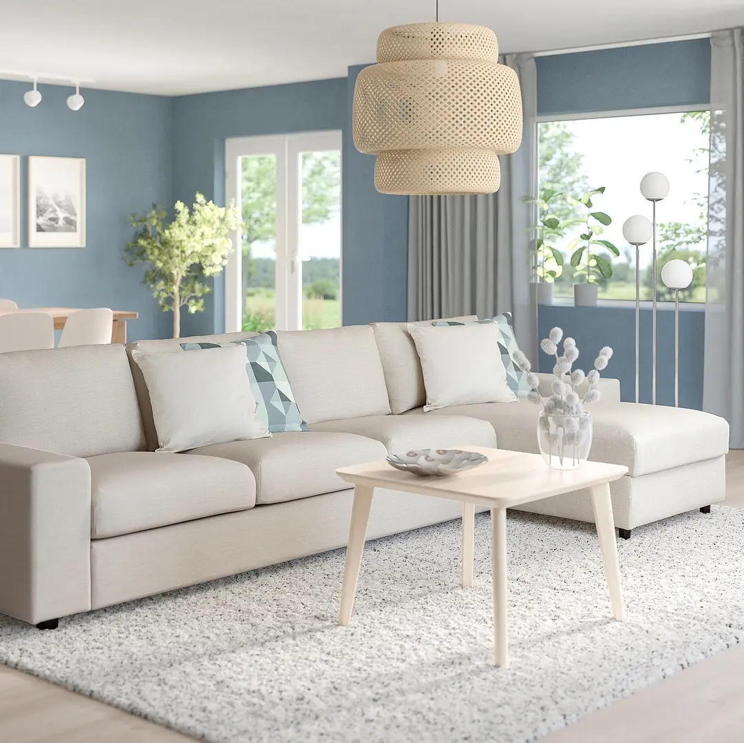 Диван угловой Ikea Vimle/Gunnared 4-местный/шезлонг/широкие подлокотники (Бежевый)