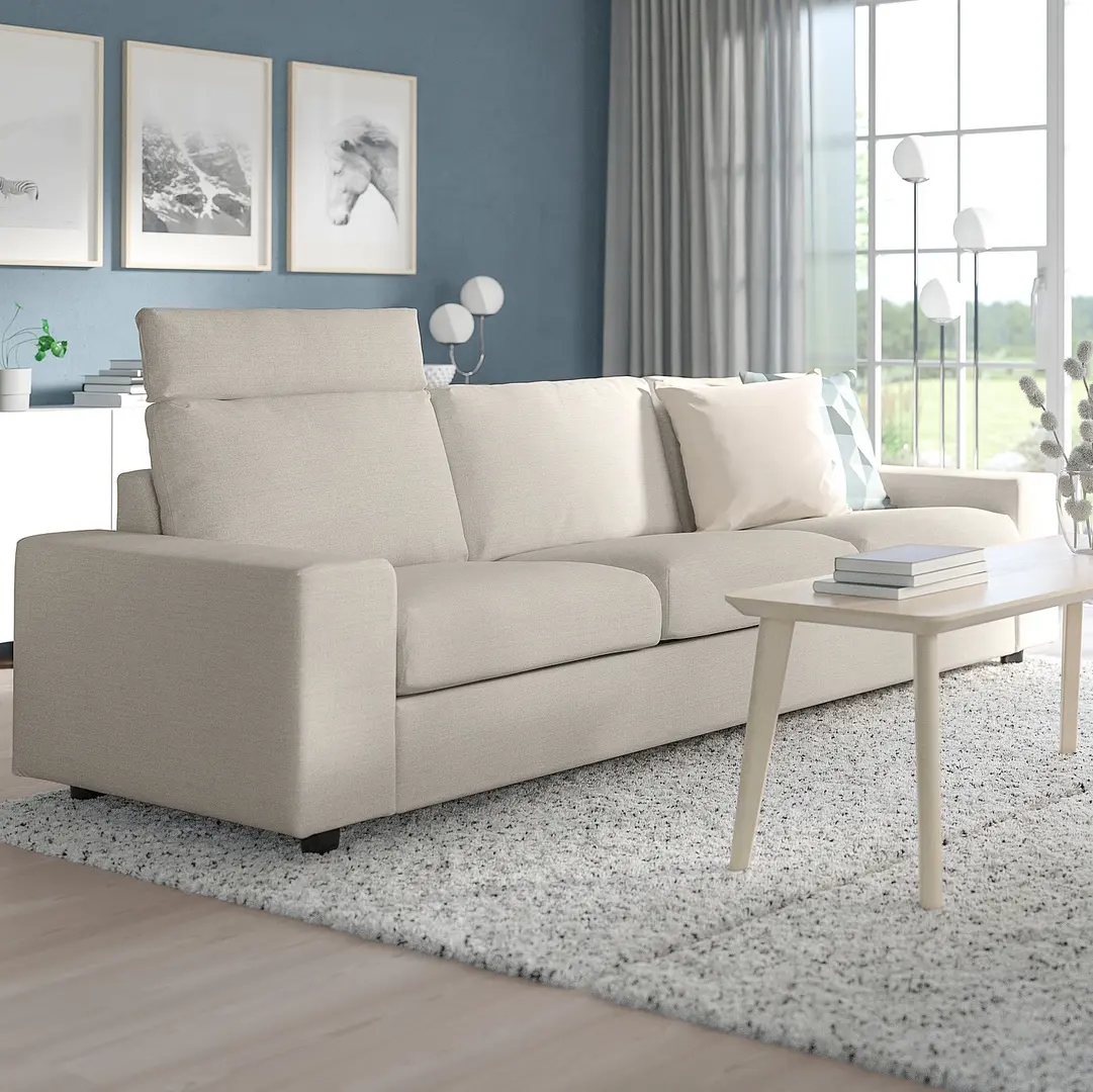 Диван Ikea Vimle/Gunnared 3-местный/подголовник/широкие подлокотники (Бежевый)