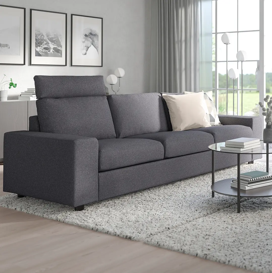 Диван Ikea Vimle/Gunnared 3-местный/подголовник/широкие подлокотники (Серый средний)