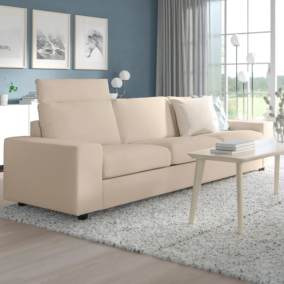 Canapea Ikea Vimle/Hallarp 3 locuri/tetiera/brate late (Bej)