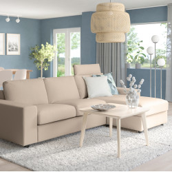 Canapea de colt Ikea Vimle/Hallarp 3 locuri/sezlong/brate late/tetiera (Bej)