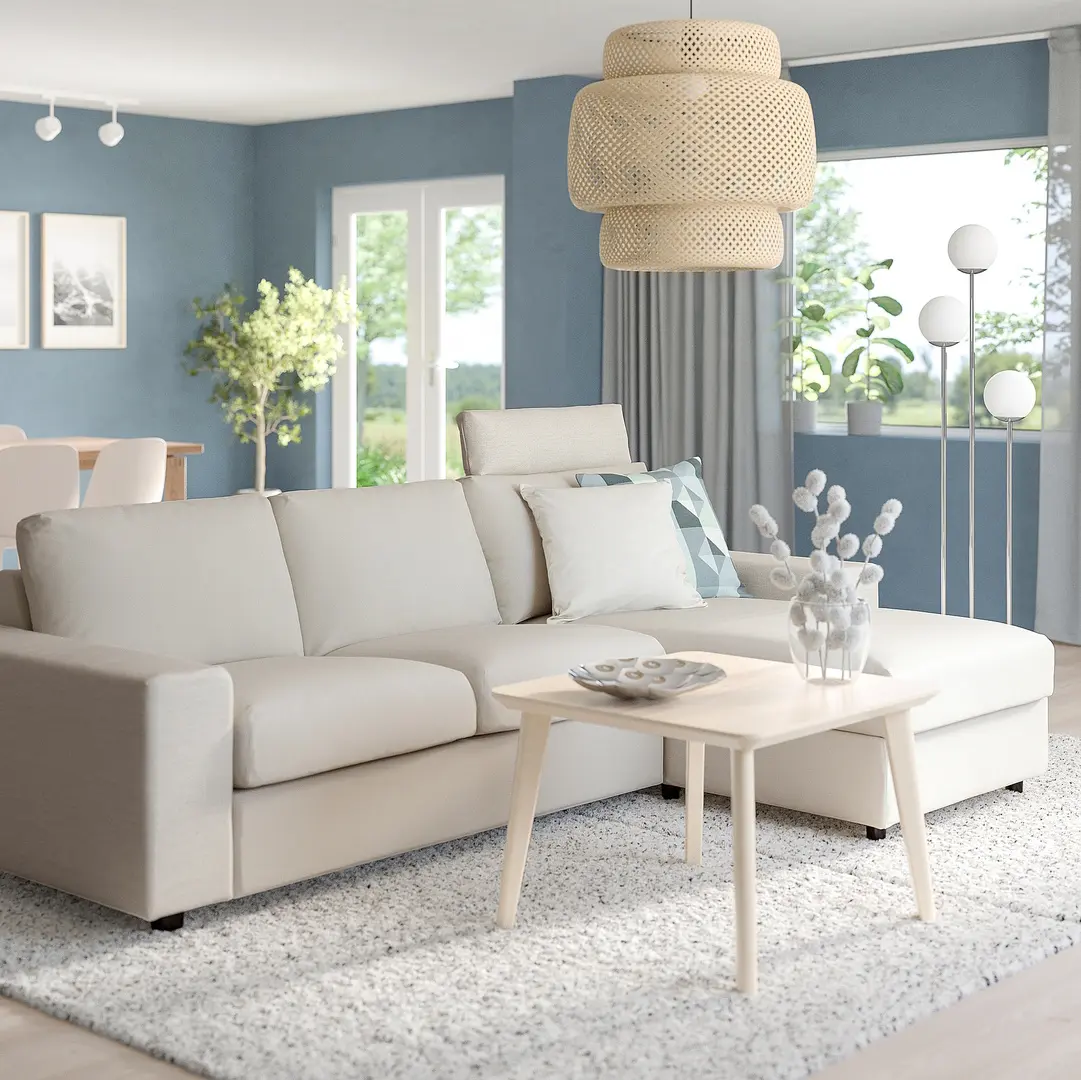 Canapea de colt Ikea Vimle/Gunnared 3 locuri/sezlong/tetiera/brate late (Bej)