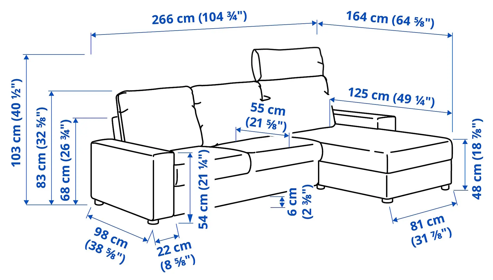 Canapea de colt Ikea Vimle/Gunnared 3 locuri/sezlong/tetiera/brate late (Bej)