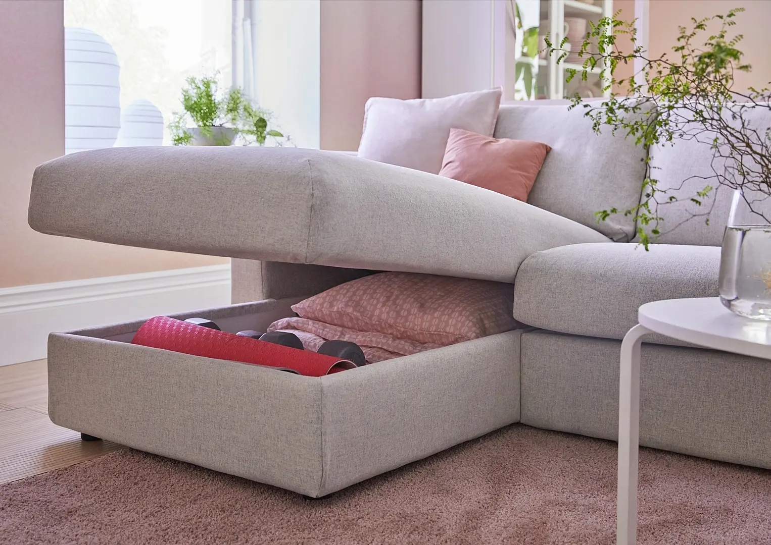 Canapea de colt Ikea Vimle/Gunnared 3 locuri/sezlong/tetiera/brate late (Bej)