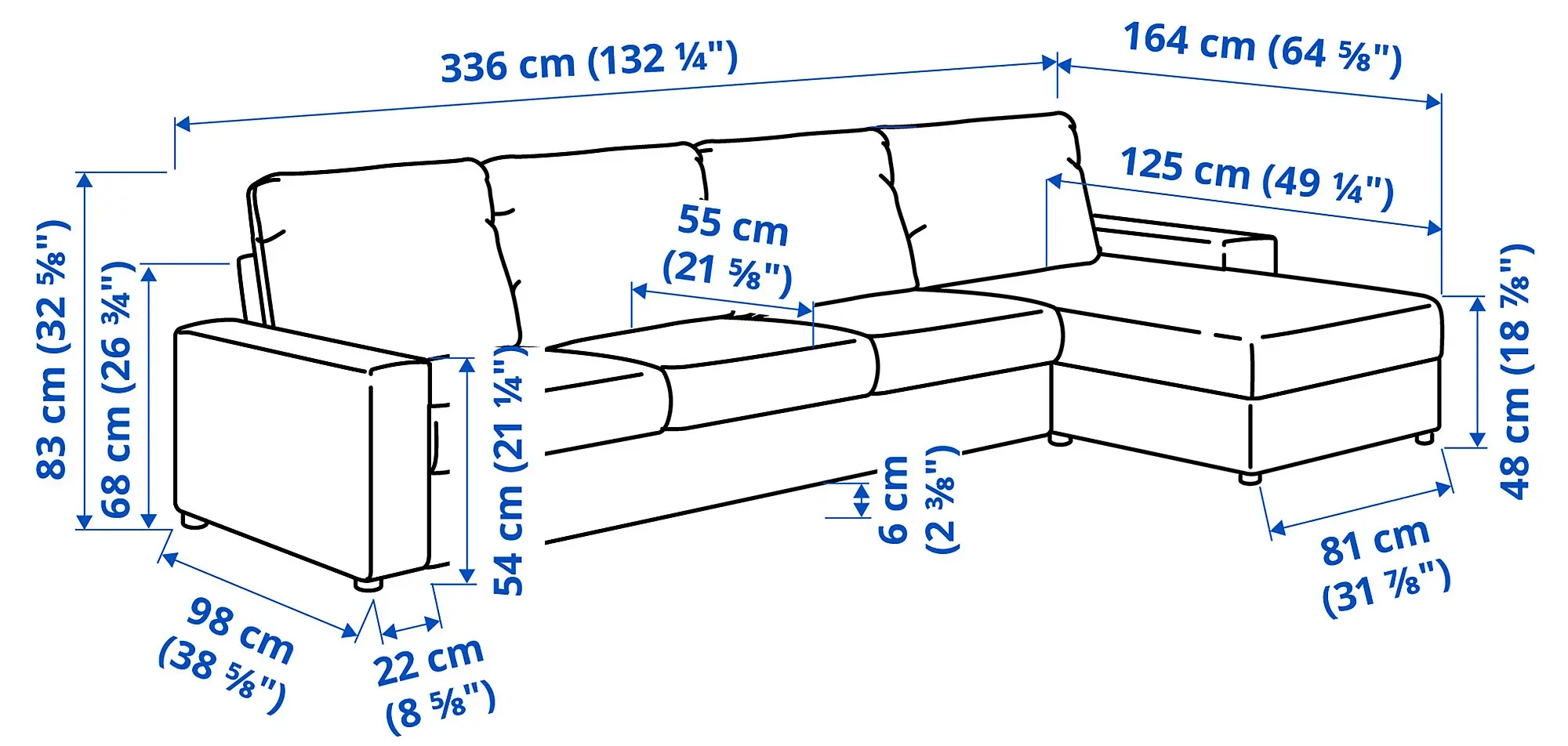 Canapea Ikea Vimle/Hallarp 4 locuri/sezlong/brate late (Gri) - 7