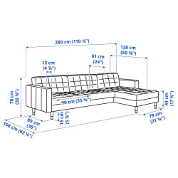Canapea Ikea Landskrona/Gunnared 4-locuri/sezlong/metal (Gri inchis) Thumb
