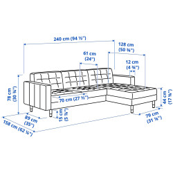 Canapea Ikea Landskrona/Gunnared 3-locuri/sezlong/metal (Gri inchis) Thumb