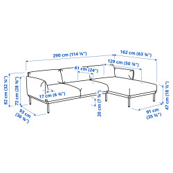 Canapea de colt Ikea Applaryd/Lejde 3 locuri/sezlong (Gri) Thumb