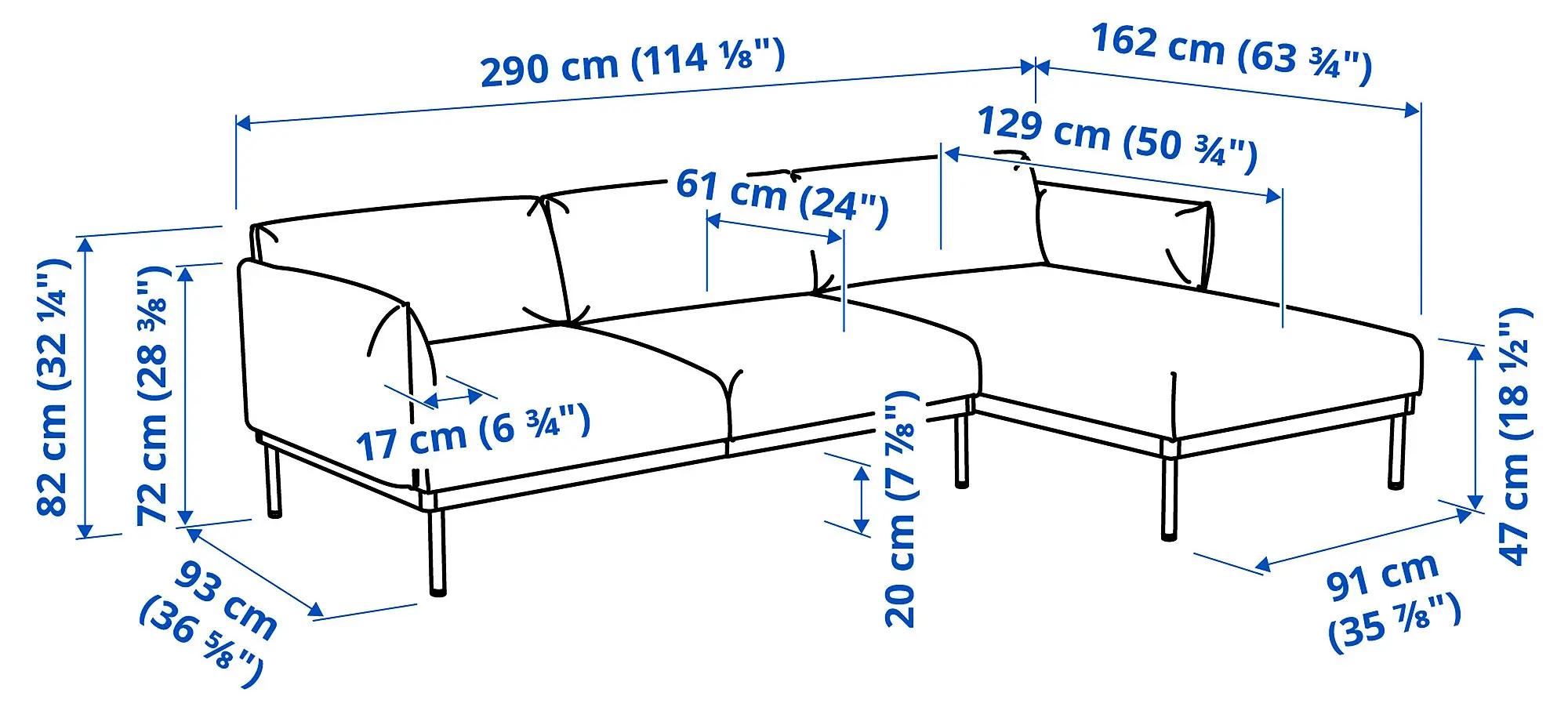 Canapea de colt Ikea Applaryd/Lejde 3 locuri/sezlong (Gri)