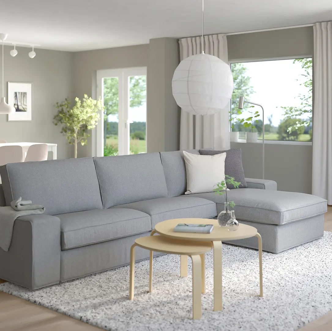 Диван угловой Ikea Kivik/Tibbleby 4-местный/шезлонг (Бежево-серый)