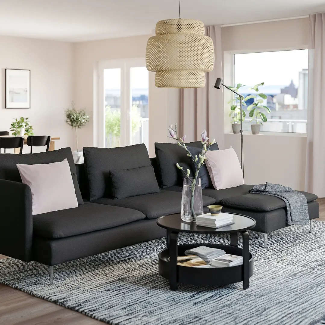 Диван угловой Ikea Soderhamn/Fridtuna 4-местный/шезлонг/открытая боковина (Темно-серый)