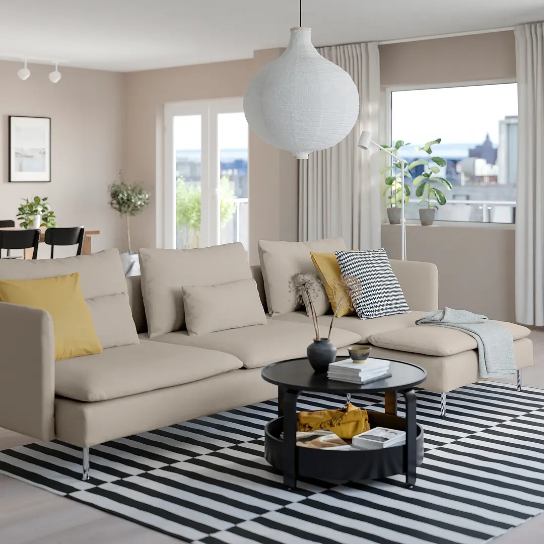 Диван угловой Ikea Soderhamn/Fridtuna 4-местный/шезлонг (Светло-бежевый)