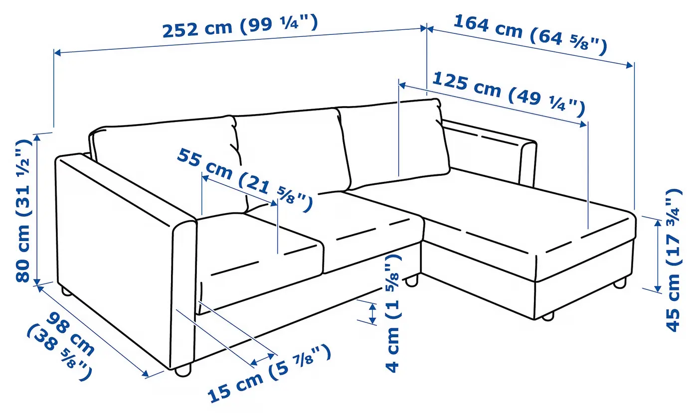 Диван Ikea Vimle/Grann/Bomstad 3-местный с шезлонгом (Черный)
