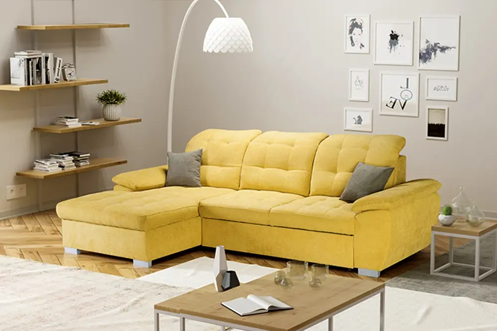 Canapea de colt extensibila Mobhaus Evangelin Left (Mustard)