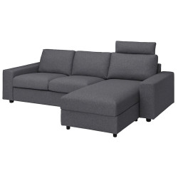 Canapea de colt Ikea Vimle/Gunnared 3 locuri/sezlong/tetiera/brate late (Gri mediu) Thumb