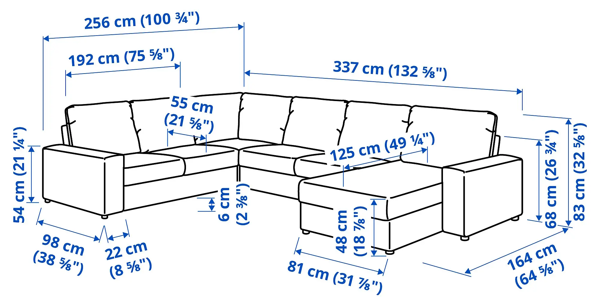 Canapea de colt Ikea Vimle/Gunnared 5-locuri/sezlong/brate late (Gri mediu) - 7