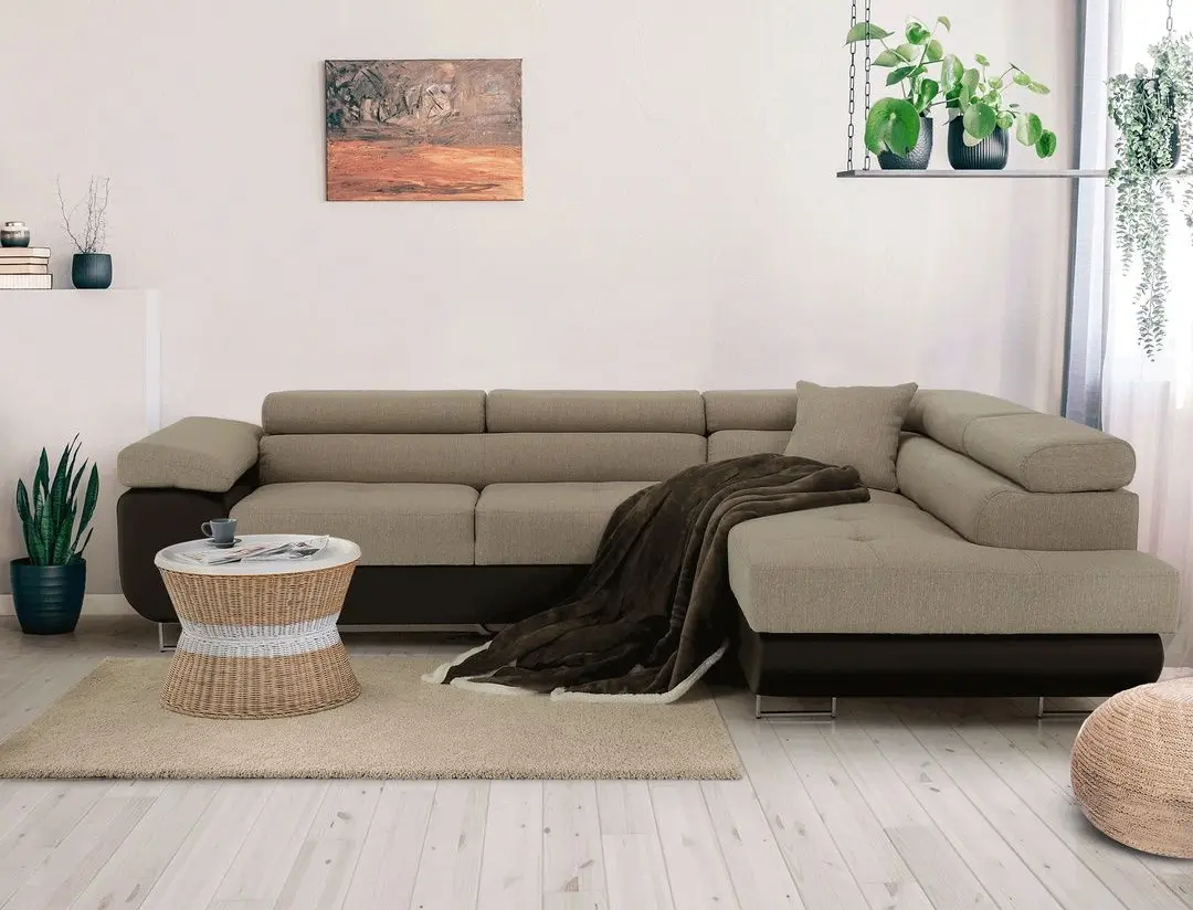 Canapea de colt extensibila Tempo Kondela Amareto New Right (Brown/Beige)