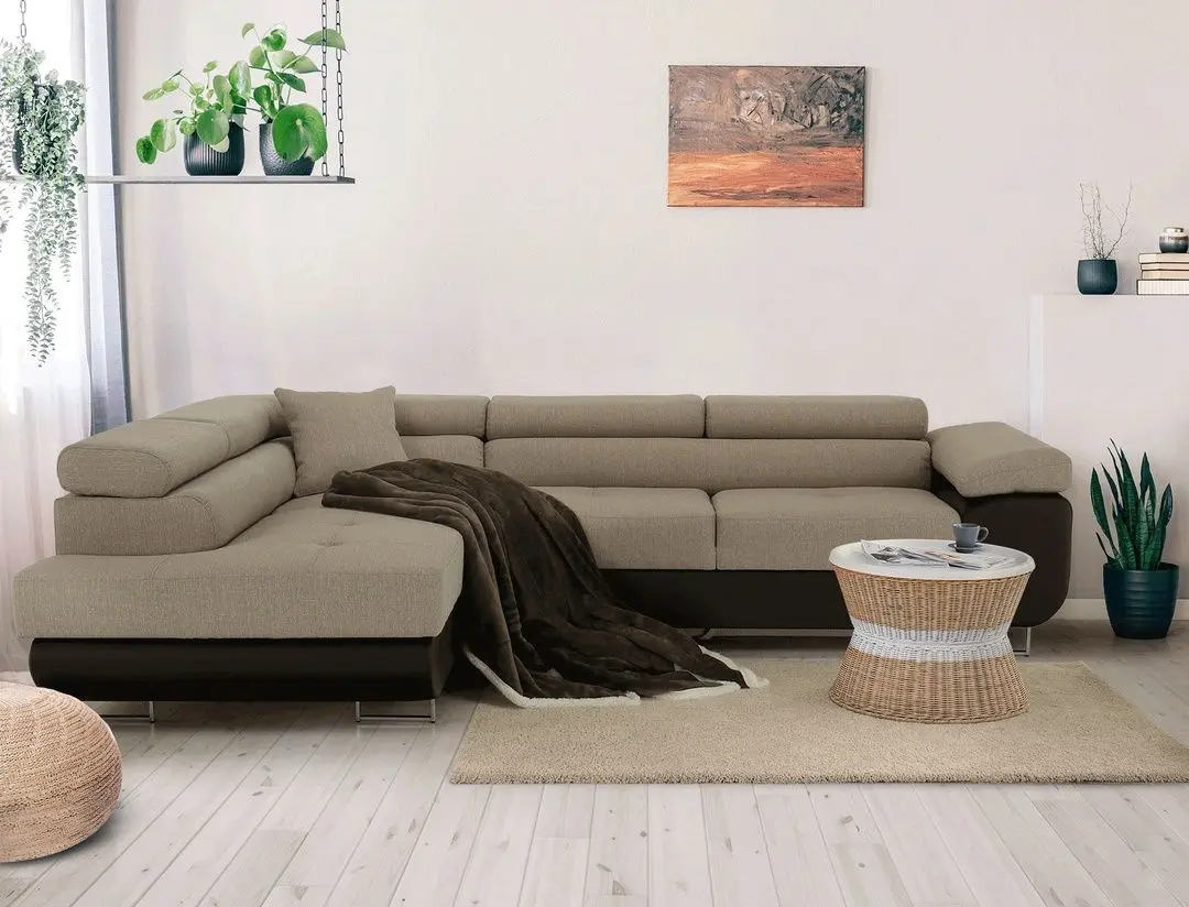 Canapea de colt extensibila Tempo Kondela Amareto New Left (Brown/Beige)