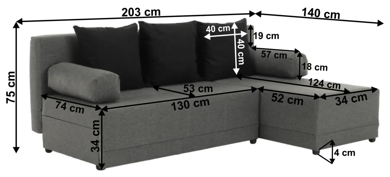 Диван угловой раскладной Tempo Kondela Mexx Right (Gray/Black) - 10