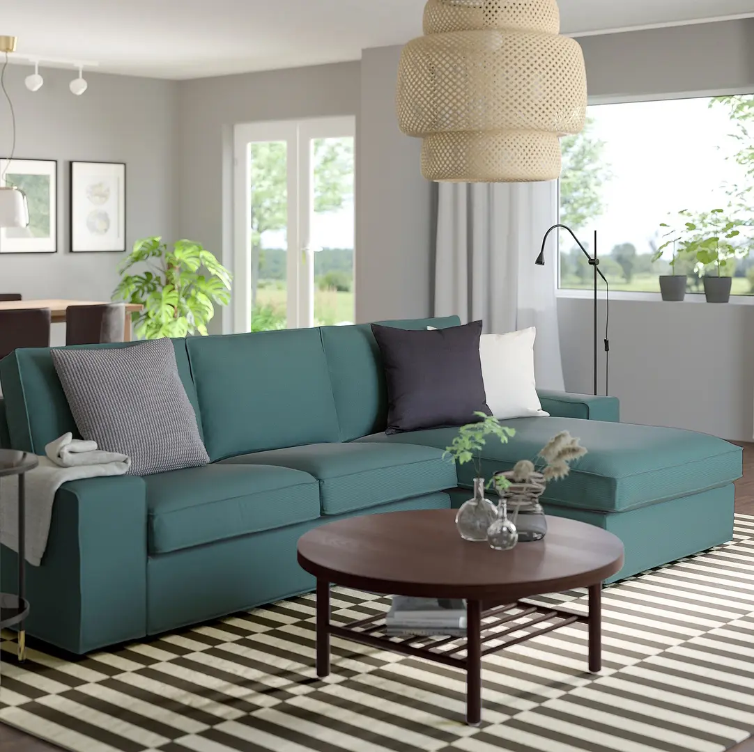 Canapea de colt Ikea Kivik/Kelinge 3 locuri/sezlong (Gri-turcoaz)
