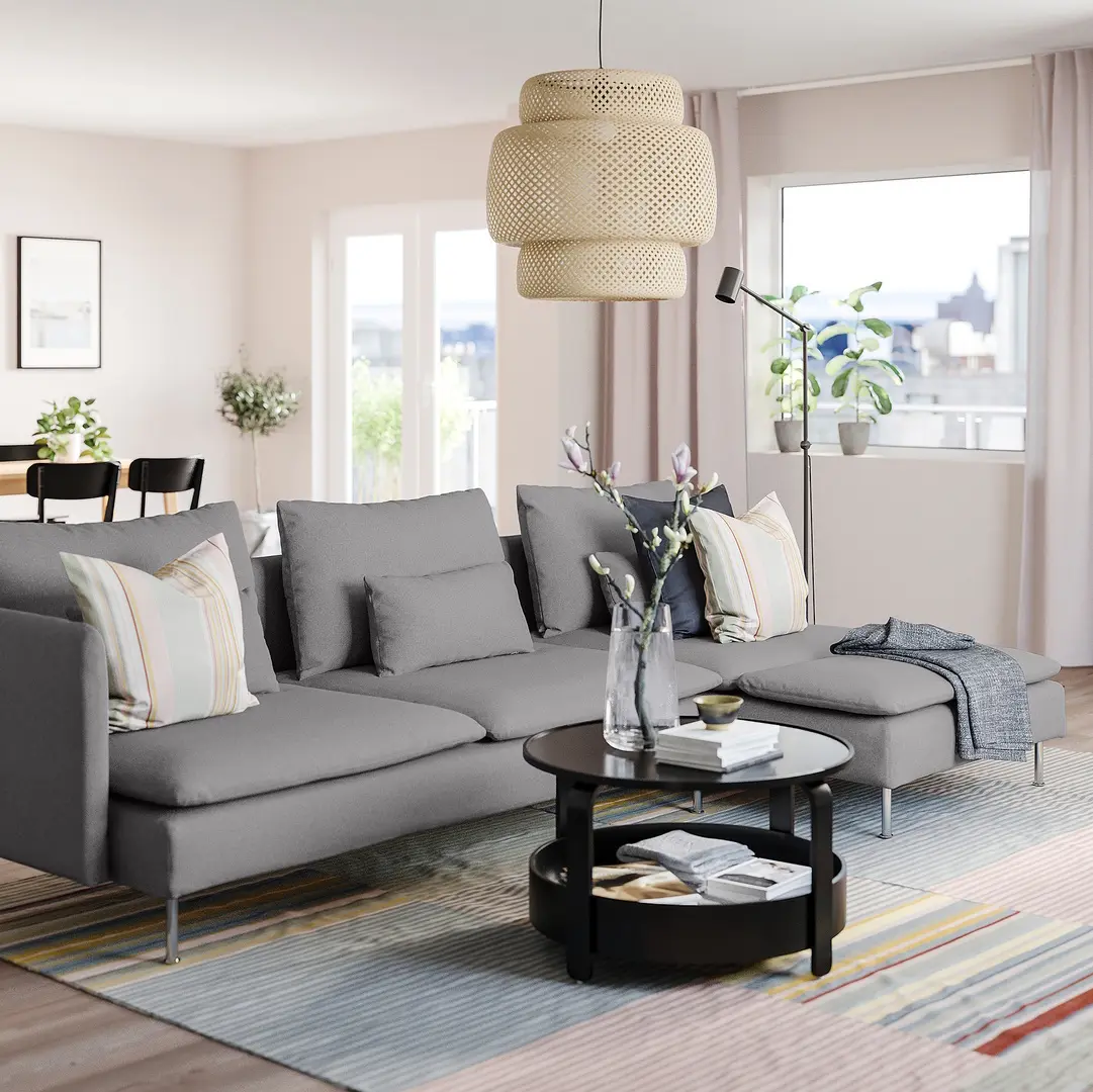 Диван угловой Ikea Soderhamn/Tonerud 4-местный/шезлонг/открытая боковина (Серый)