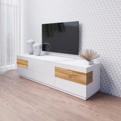 Tumba pentru TV Helvetia Silke №40 6S (White/White Gloss/Wotan Oak)