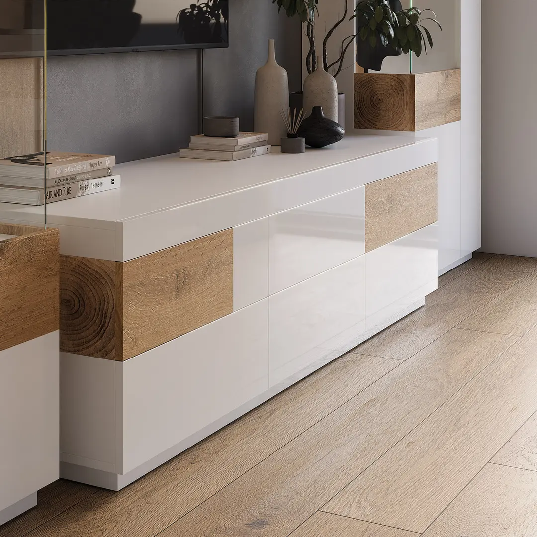 Tumba pentru TV Helvetia Silke Nr.40 6S (White/White Gloss/Wotan Oak) - 3