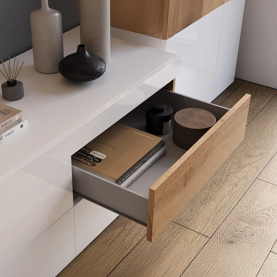 Tumba pentru TV Helvetia Silke Nr.40 6S (White/White Gloss/Wotan Oak) - 4