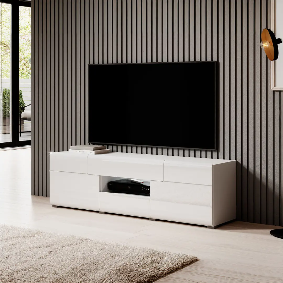 Tumba pentru TV Helvetia Toledo Nr.41 2D2S (White/White Gloss)