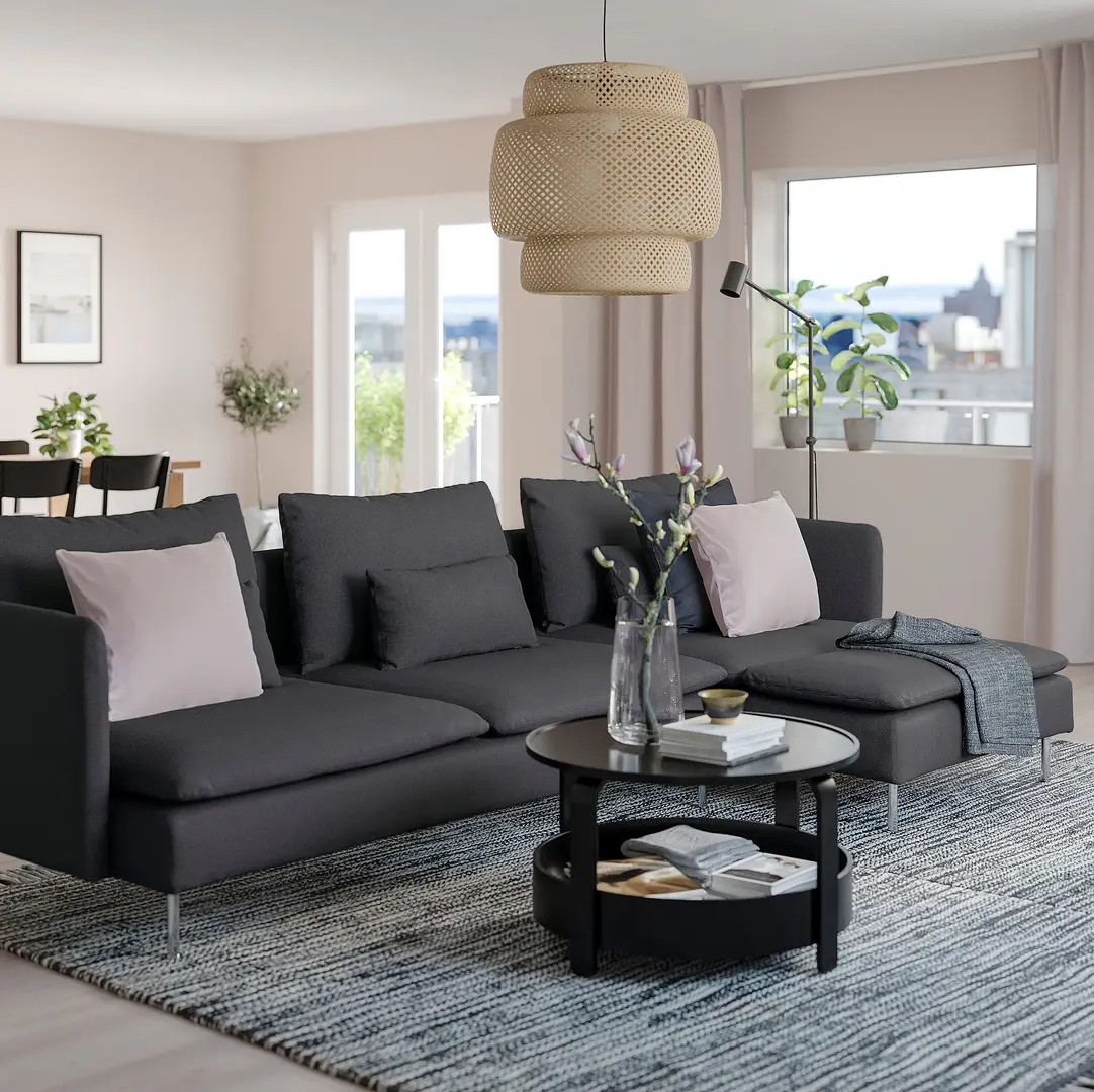 Canapea de colt Ikea Soderhamn/Fridtuna 4 locuri/sezlong (Gri inchis)